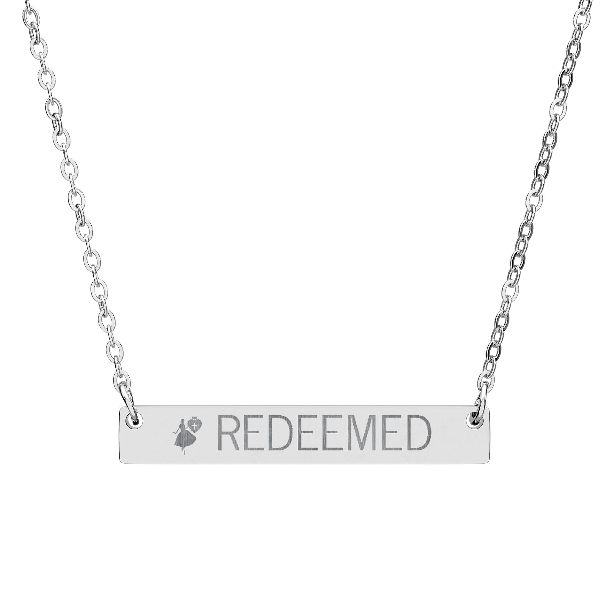 Christian Heart Cross Horizontal Bar Necklace (Engraving)