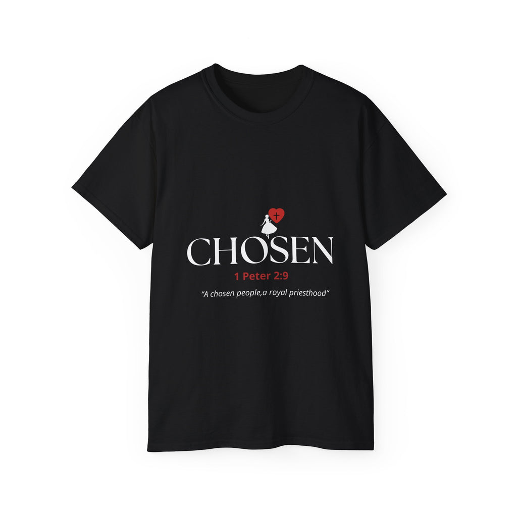 "Chosen" Christian Women's T-Shirt — 1 Peter 2:9 — Black