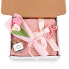 CHOSEN 4-Piece Blush & Bloom Gift Set (Candle, Blanket, Crochet Bouquet, Bow Clip)