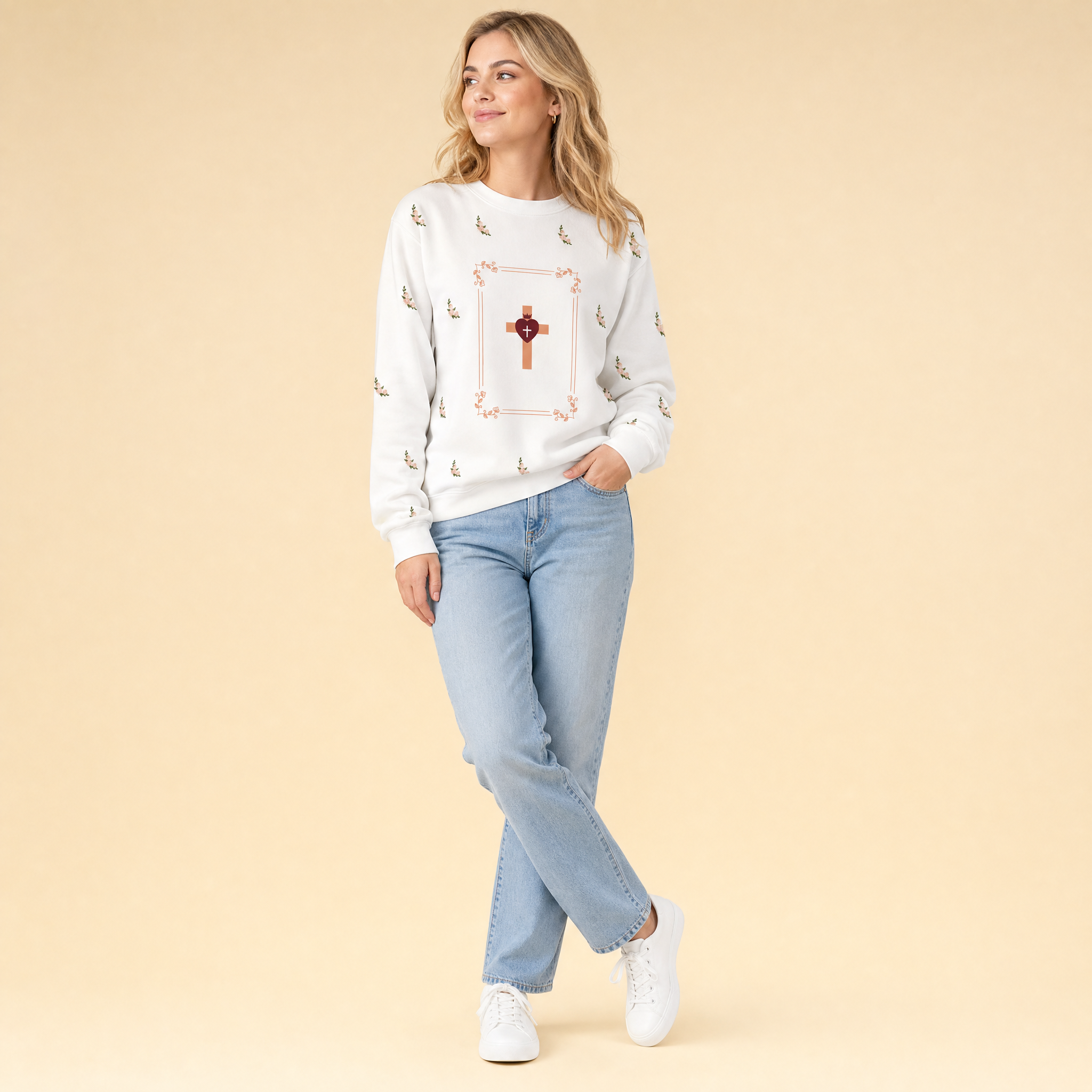 Faith Heart Cross Christian Lightweight Sweatshirt