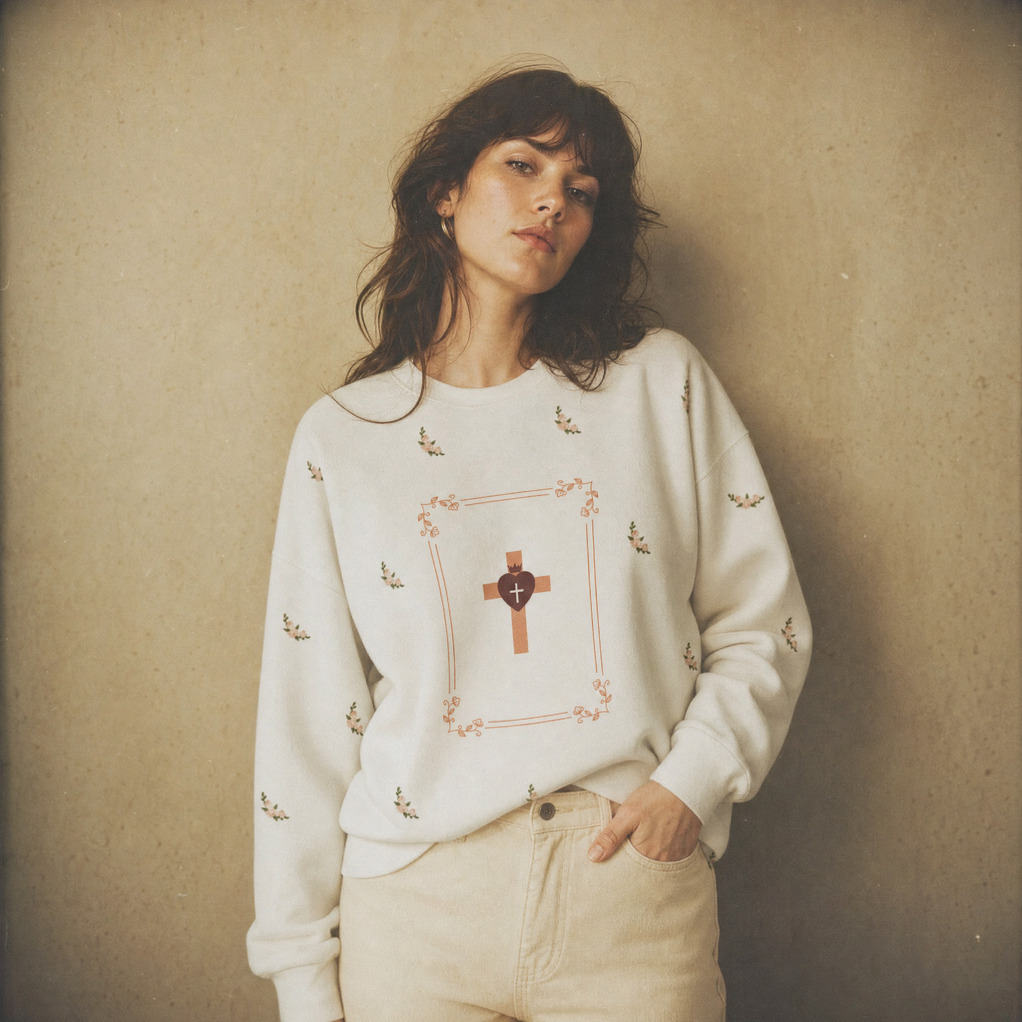 Faith Heart Cross Christian Lightweight Sweatshirt