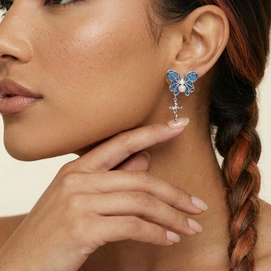 Christian Cross Butterfly Earrings