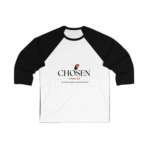 Christian T-Shirt_"CHOSEN" Peter 1:29 Inspirational Bible Sand 3\4 Sleeve Baseball Tee
