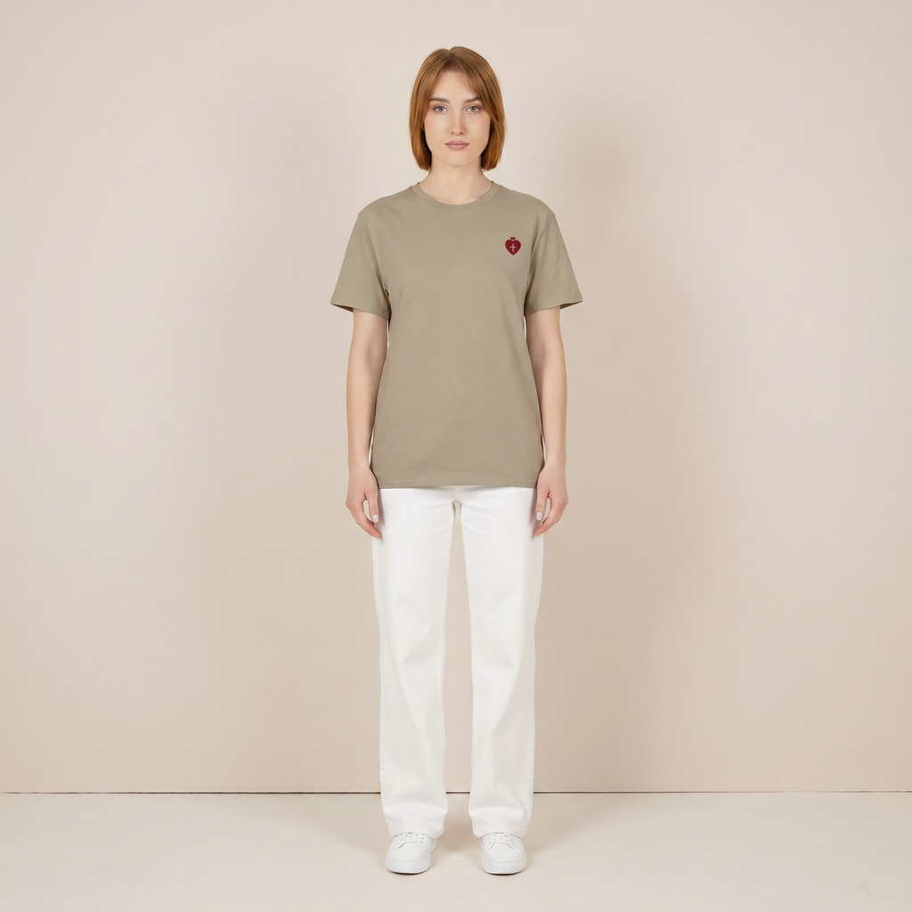 "Heart Cross" Christian Women's T-Shirt  Sand