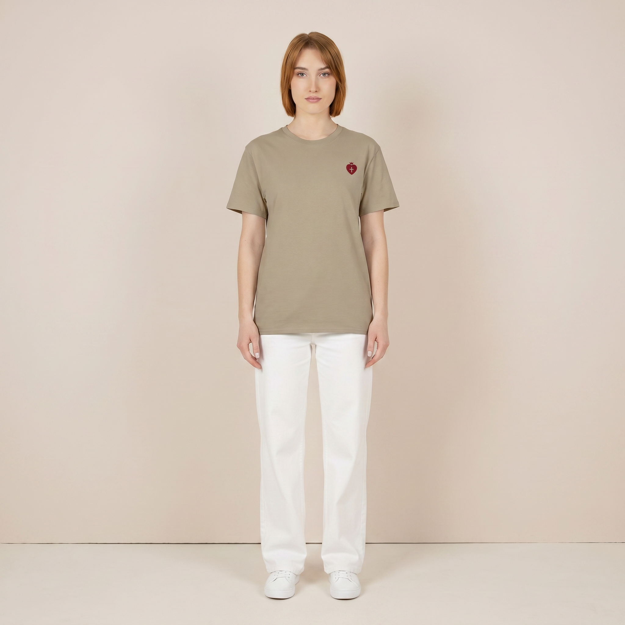 "Heart Cross" Christian Women's T-Shirt  Sand