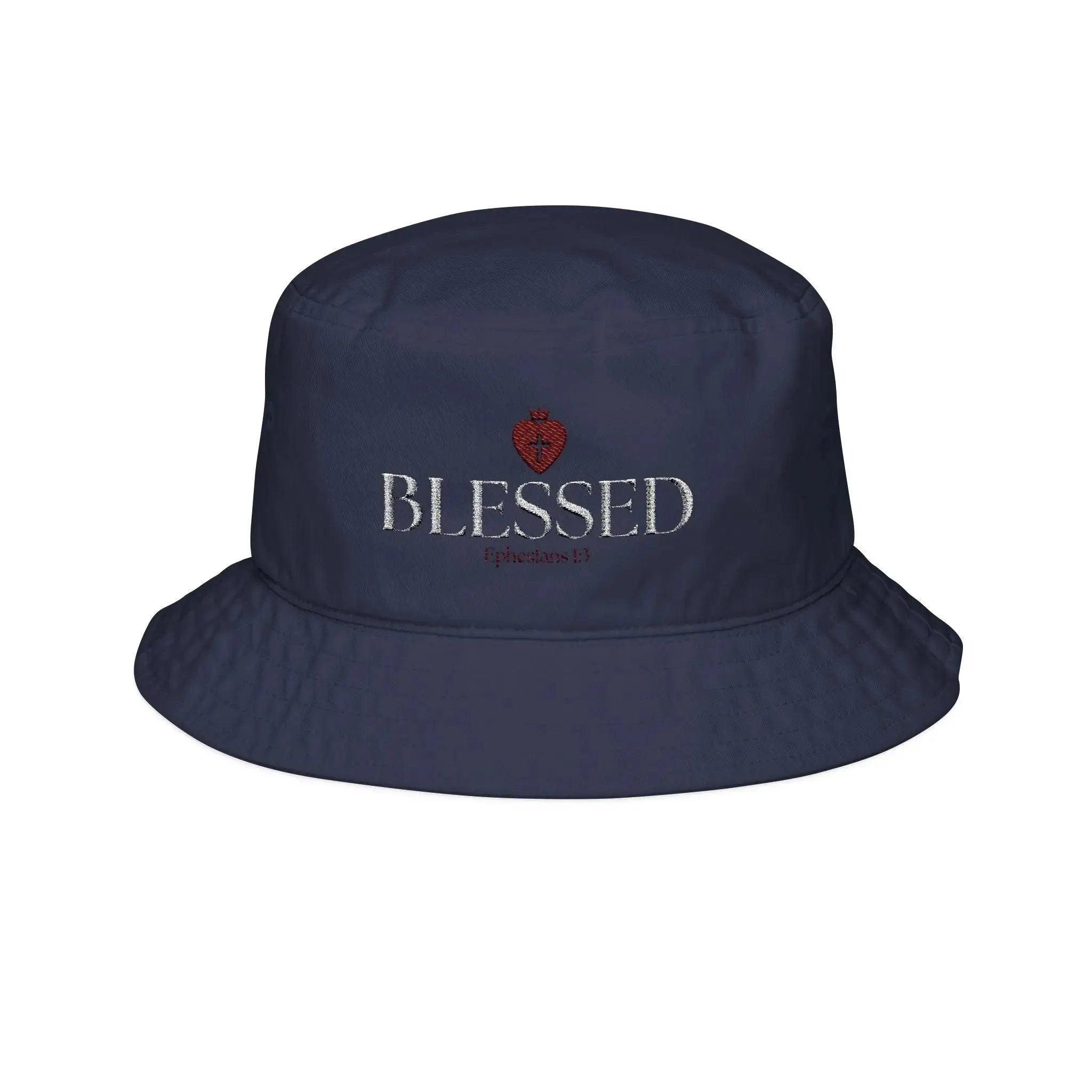 Woman wearing Christian embroidered bucket hat, faith gift for her