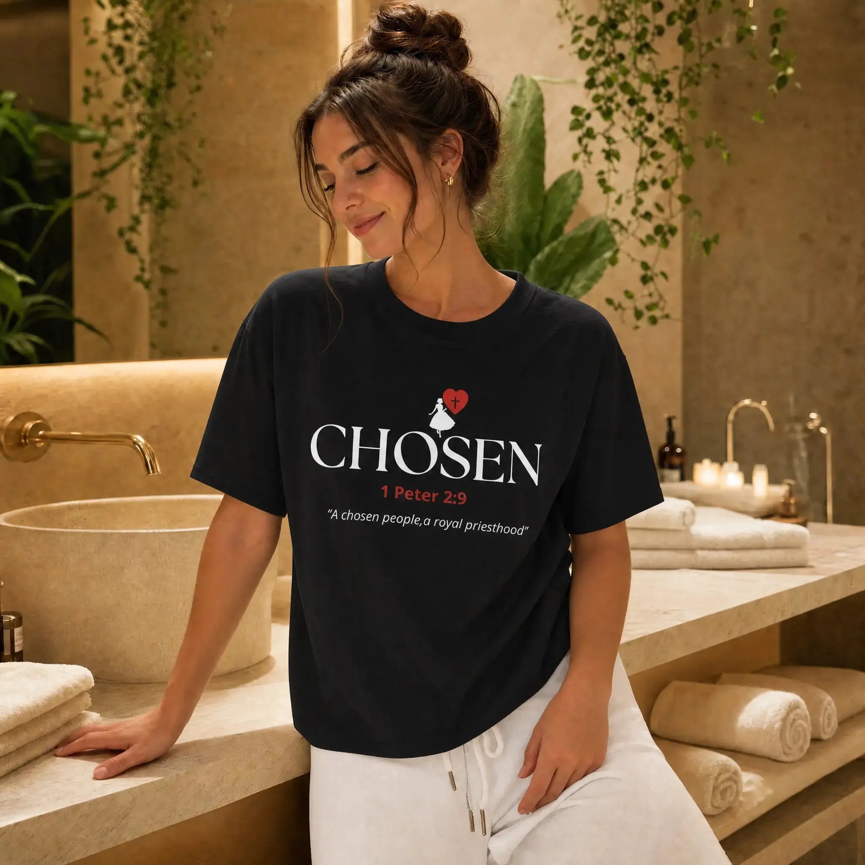 "Chosen" Christian Women's T-Shirt I1 Peter 2:9 I Black - YESHUALL