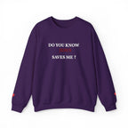 Faith crewneck sweatshirt fabric close-up, Christian women's clothing