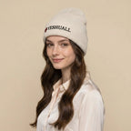 Christian faith beanie top view, embroidered women's hat detail