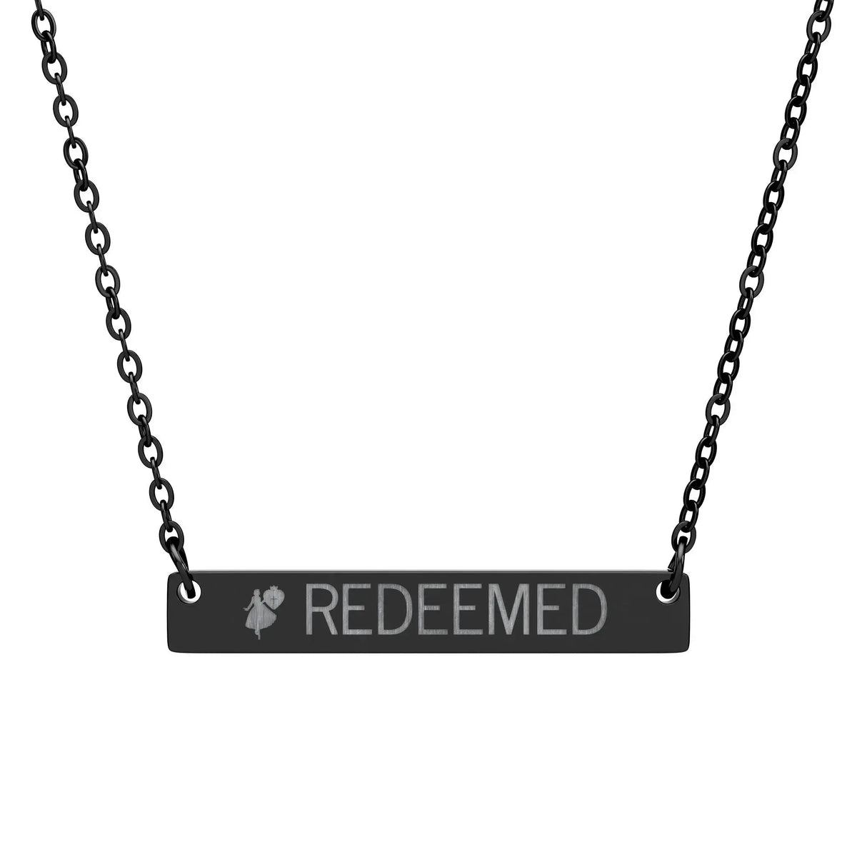Christian Heart Cross Horizontal Bar Necklace (Engraving) - YESHUALL
