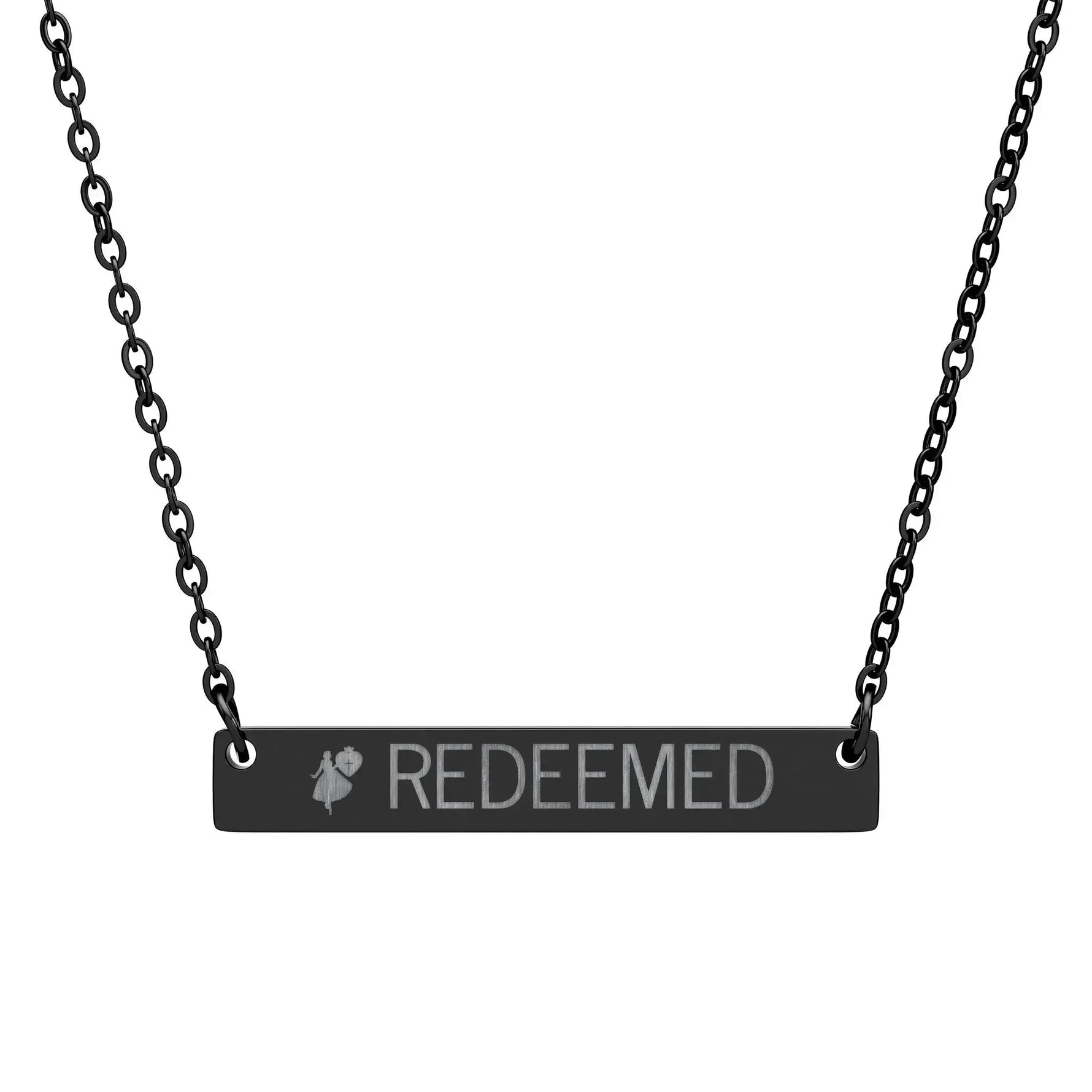 Christian Heart Cross Horizontal Bar Necklace (Engraving) - YESHUALL