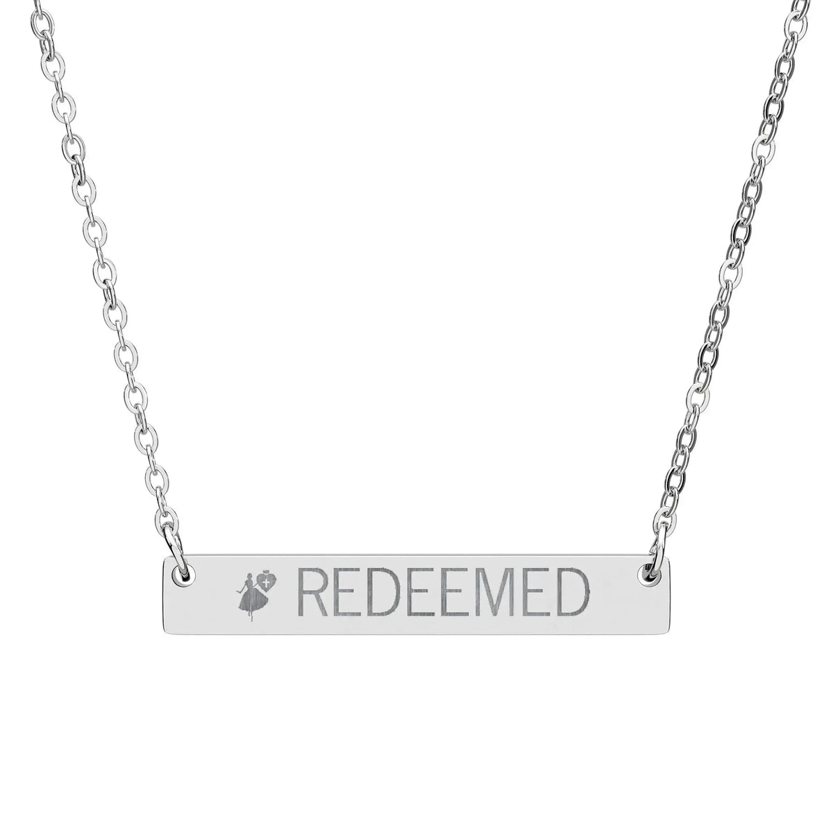Christian Heart Cross Horizontal Bar Necklace (Engraving) - YESHUALL