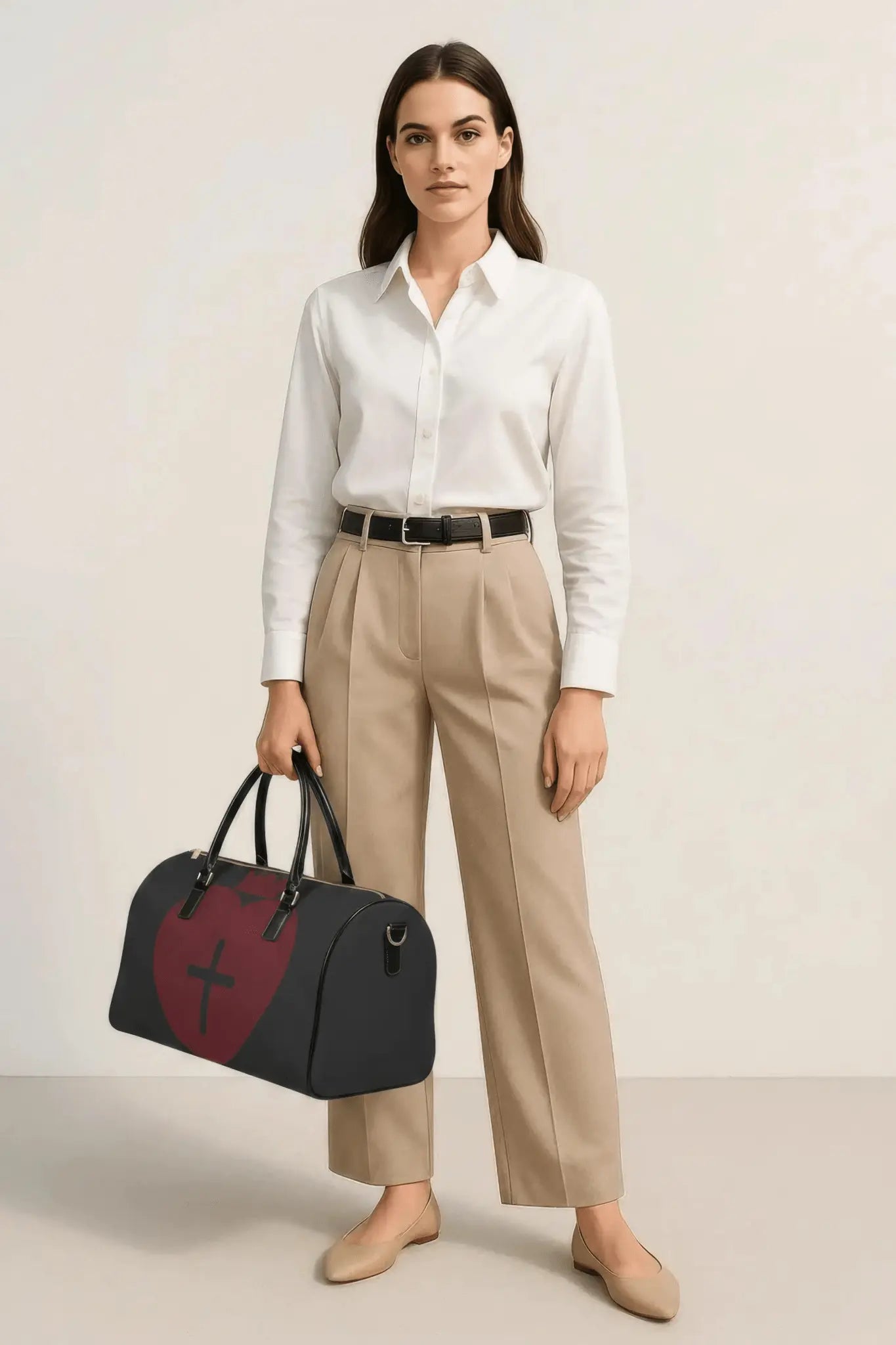 Heart Cross leather travel bag Christian women, YESHUALL gift