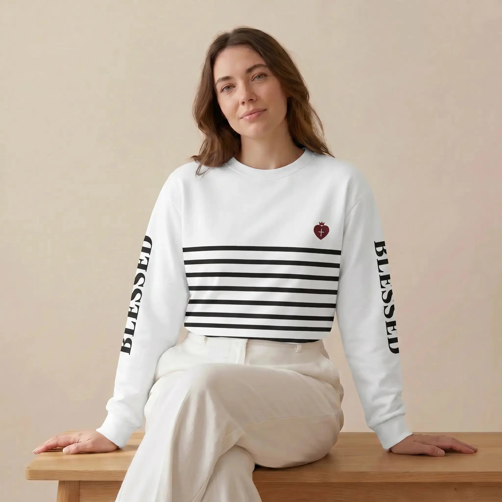 Heart Cross Christian sweatshirt women full print, faith apparel YESHUALL