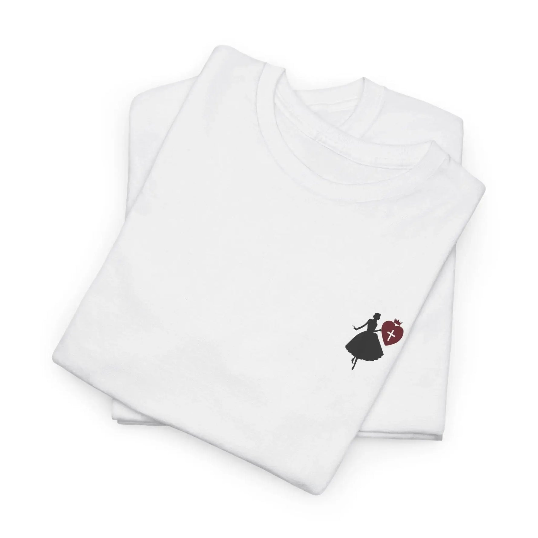 Christian women's heavy cotton tee flatlay, faith Bible verse shirt