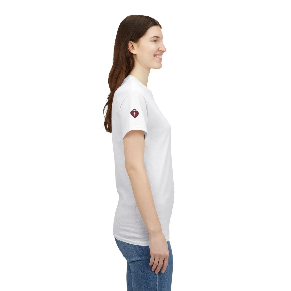 Christian heavy cotton tee worn outdoor, faith women's clothing