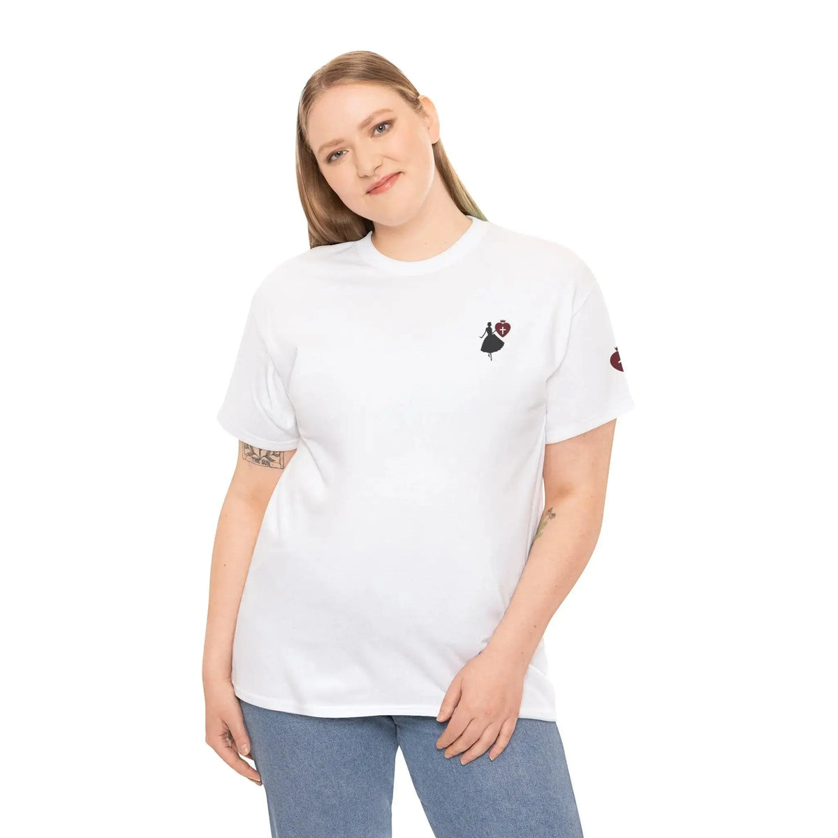 Christian women's faith tee side view, heavy cotton women's shirt