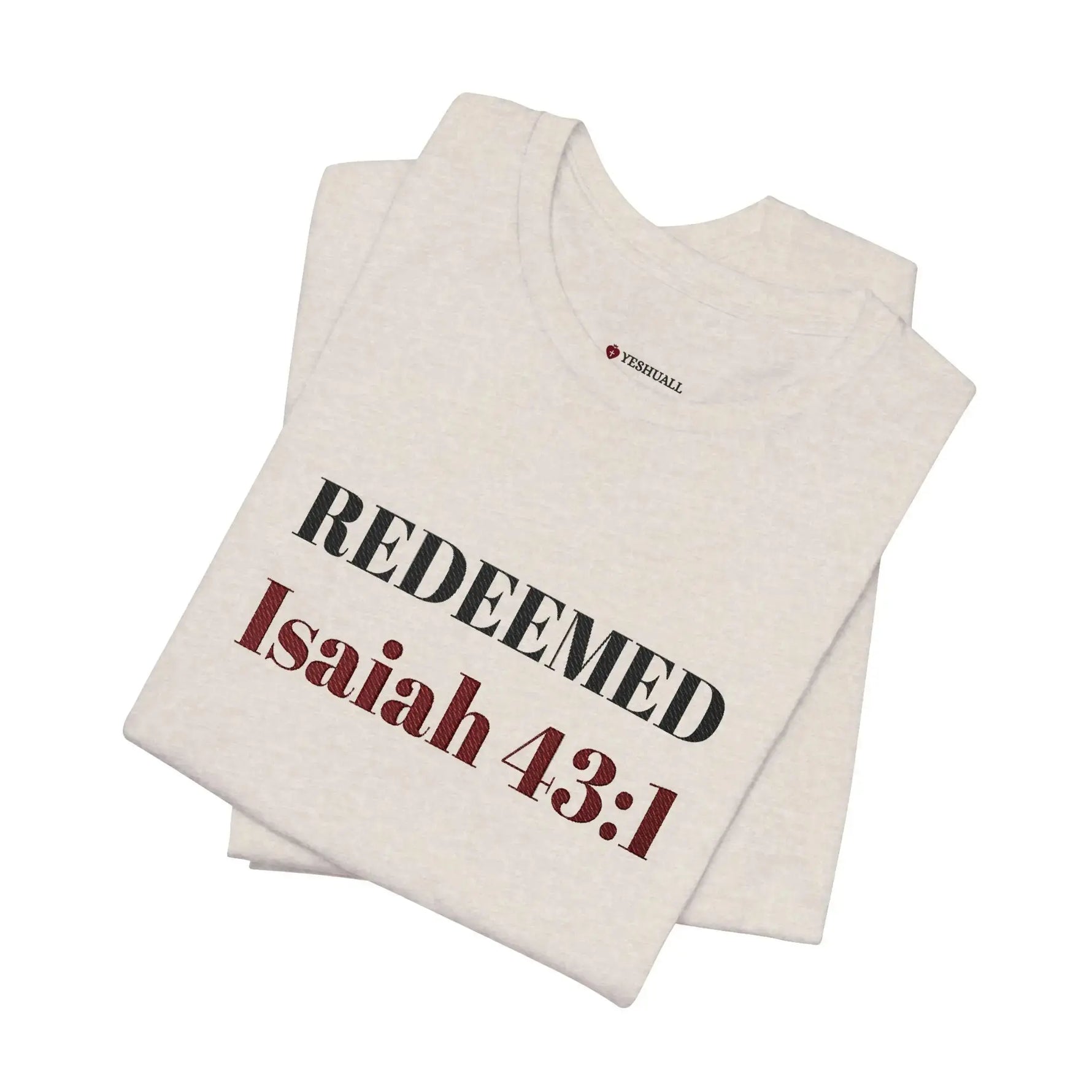 Christian short sleeve tee detail shot, faith based apparel