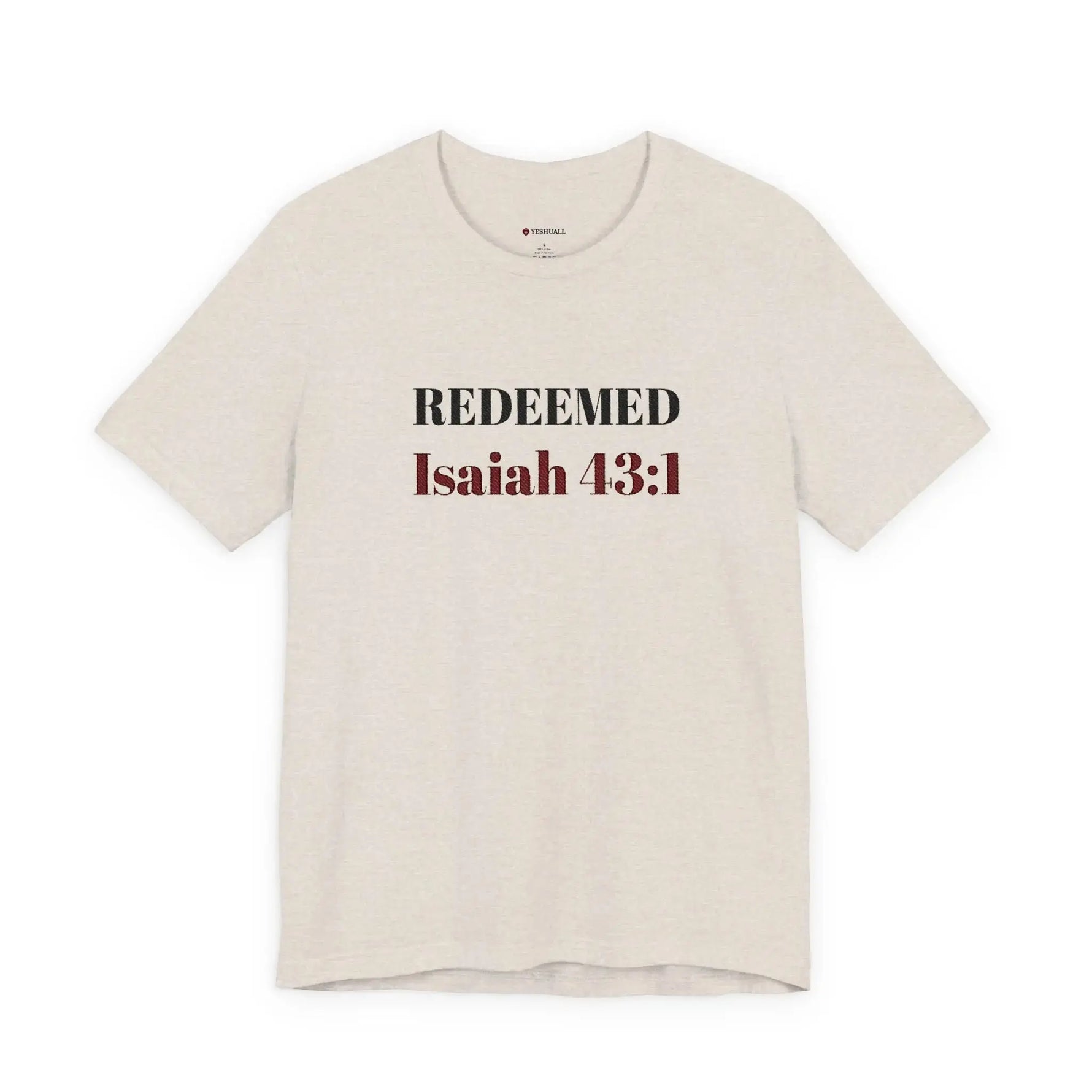 Christian jersey tee on model, faith based women's clothing