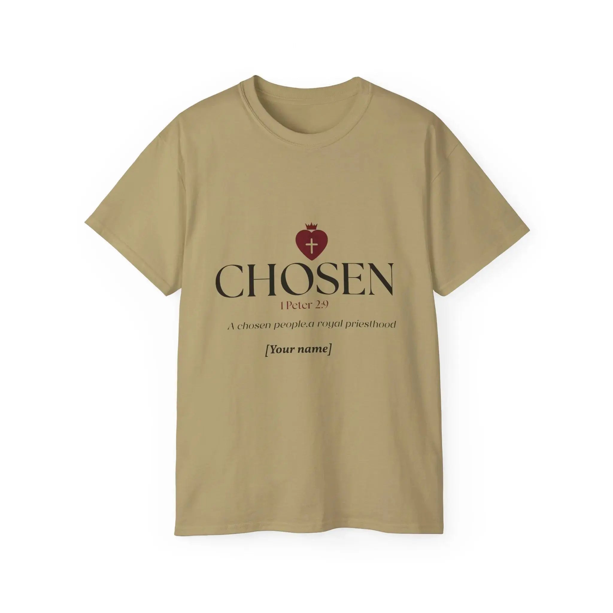 Christian t-shirt CHOSEN close-up embroidery, premium faith wear