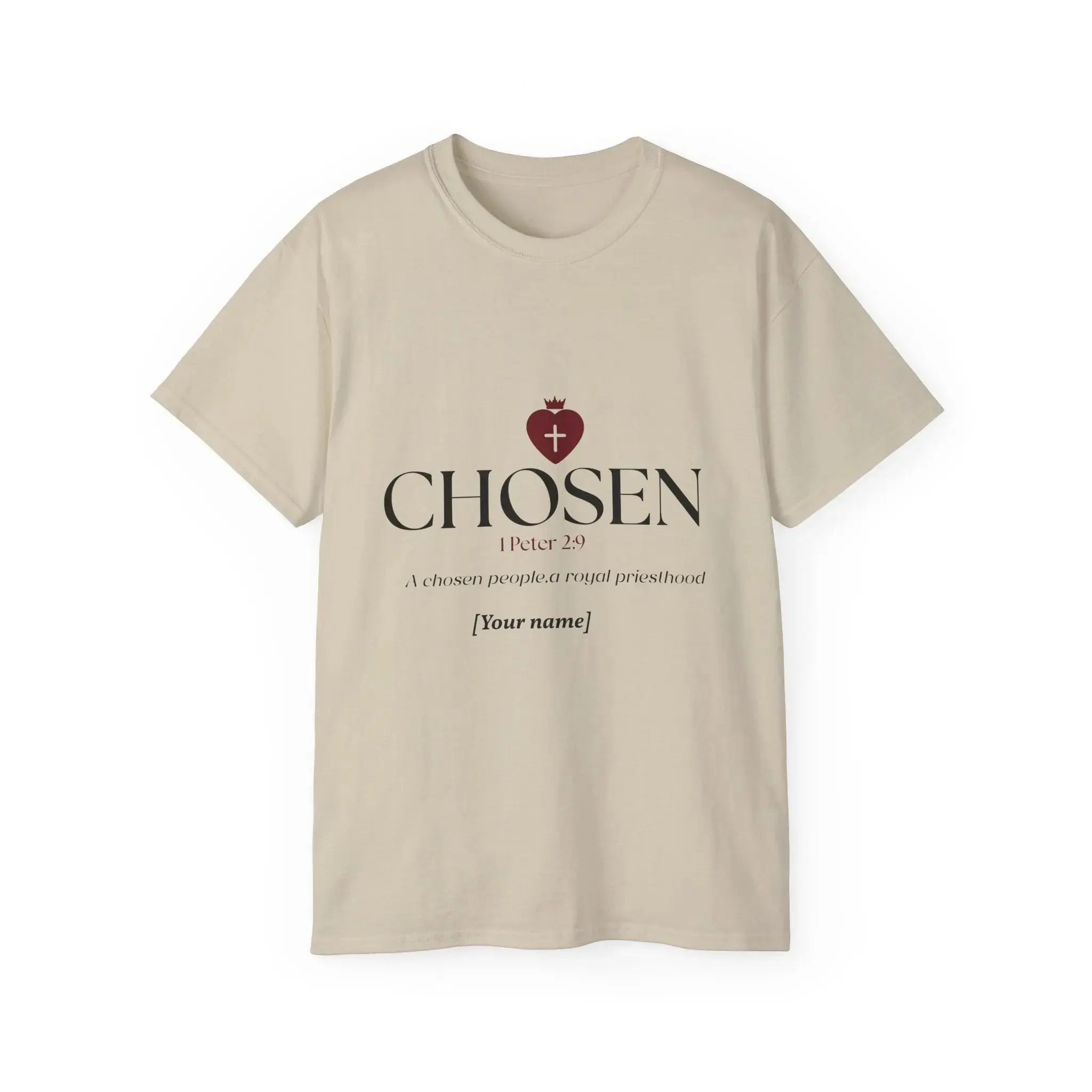 Woman wearing CHOSEN faith t-shirt, Christian gift for her YESHUALL