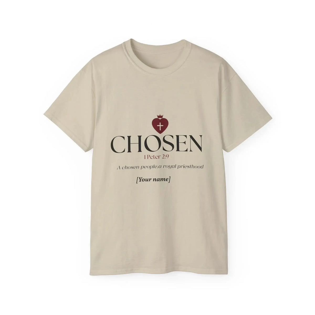 Woman wearing CHOSEN faith t-shirt, Christian gift for her YESHUALL