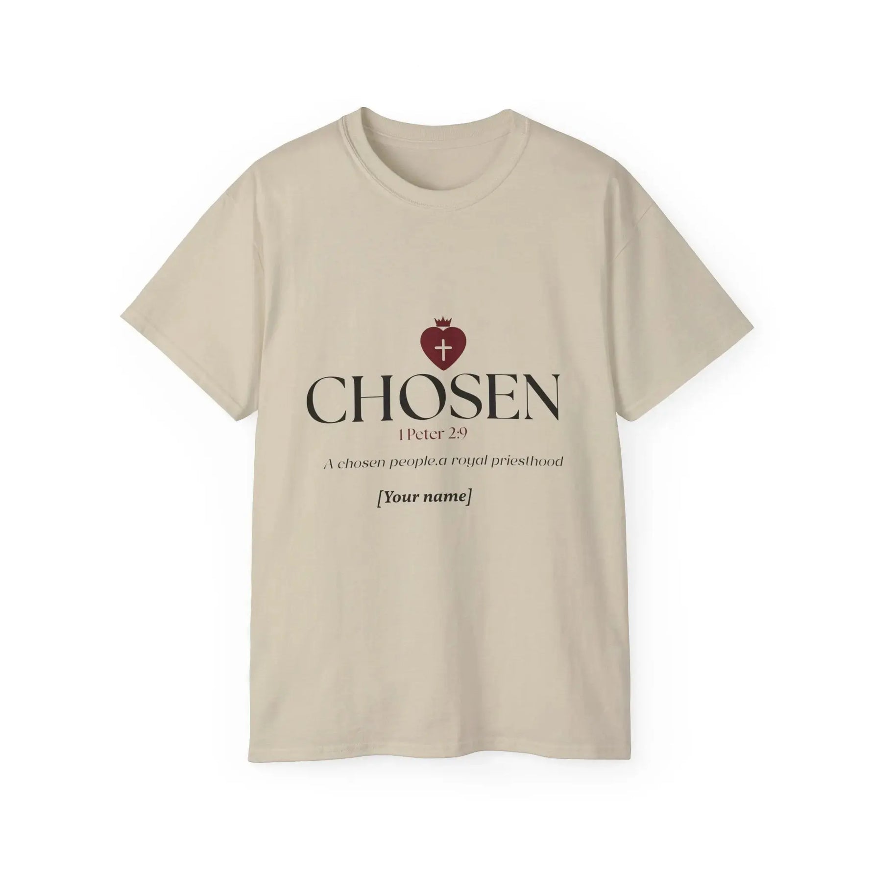 Woman wearing CHOSEN faith t-shirt, Christian gift for her YESHUALL