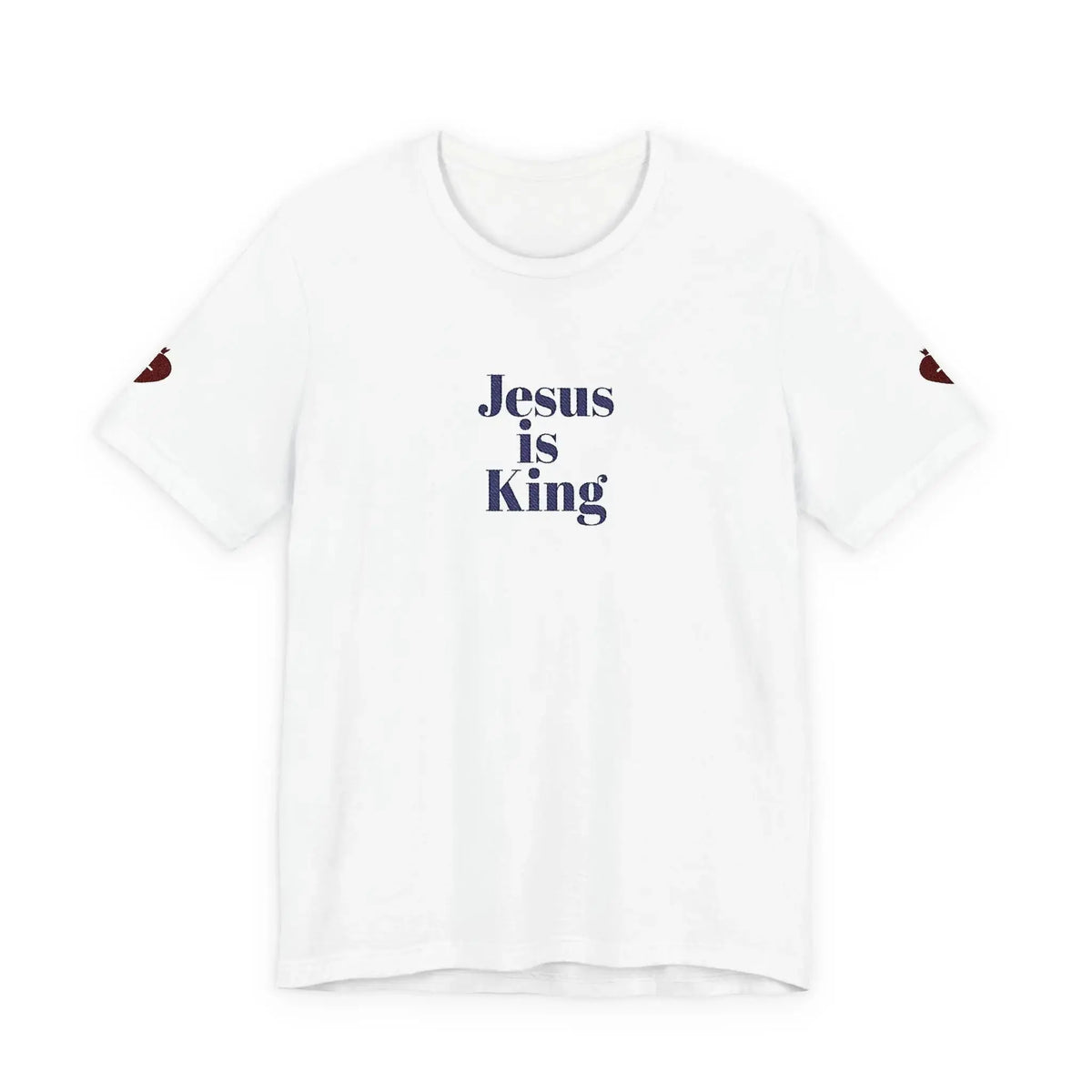 Christian jersey tee front print detail, faith based clothing