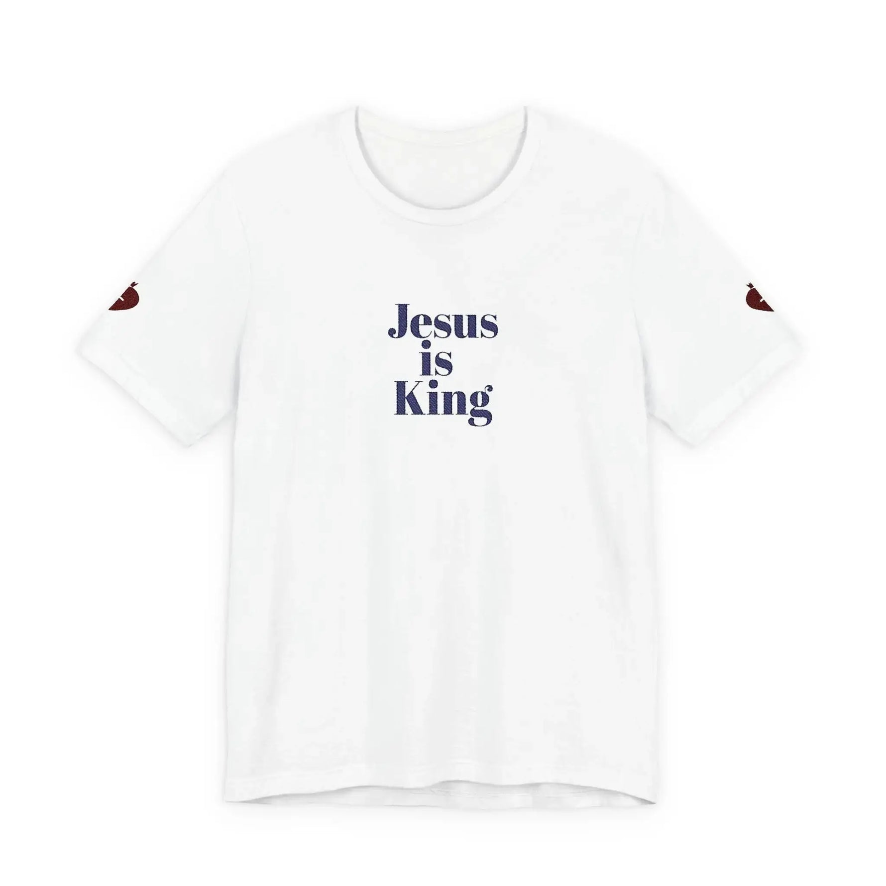 Christian jersey tee front print detail, faith based clothing