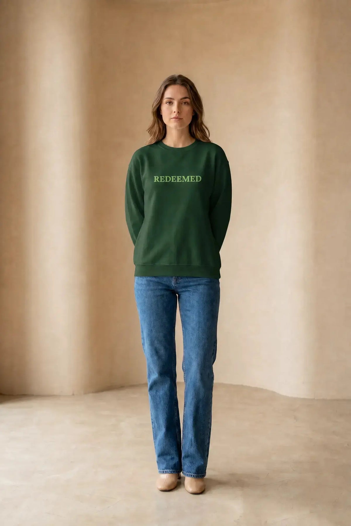 Christian Women's Crewneck "Redeemed"Sweatshirt Green - YESHUALL