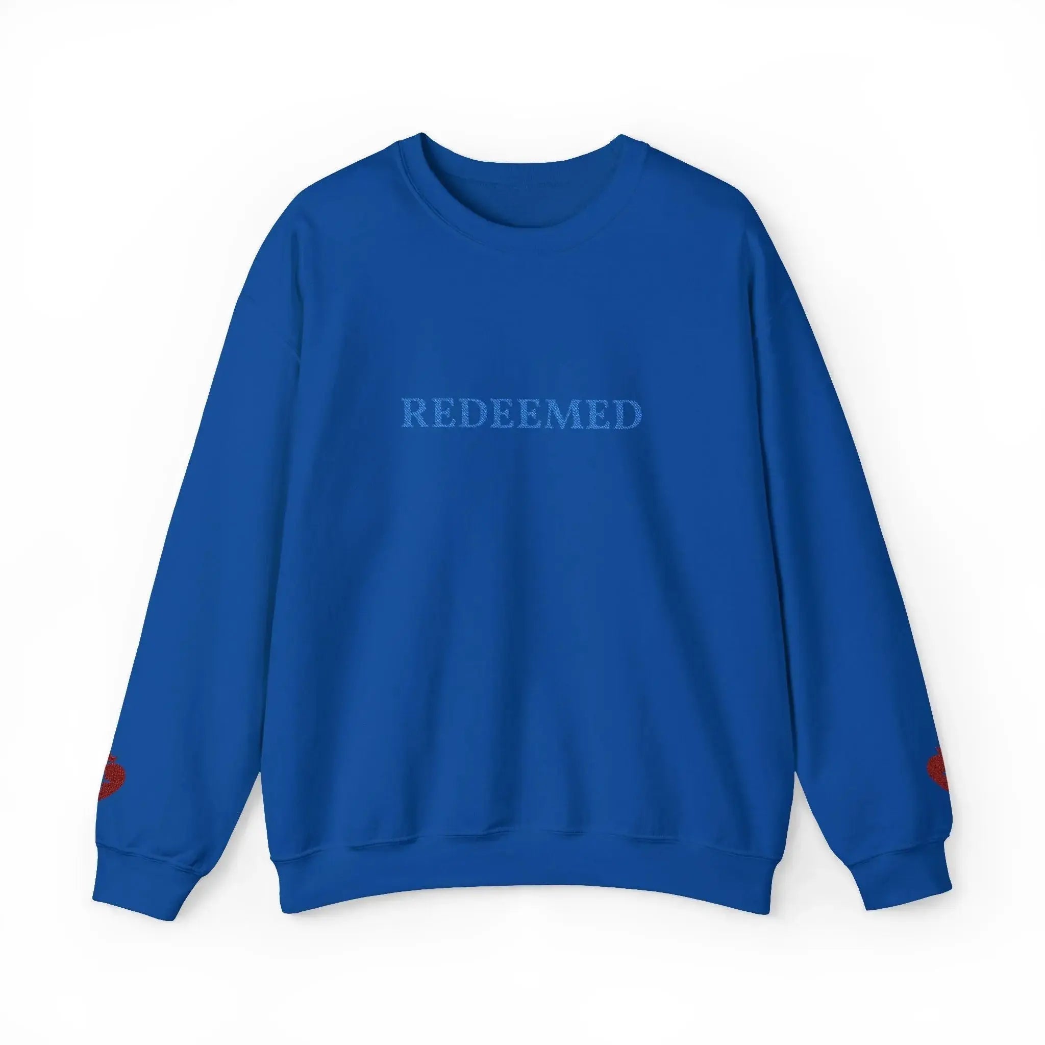 REDEEMED crewneck sweatshirt back view, Christian women's apparel