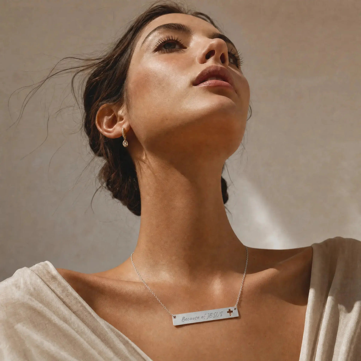 Engraved cross bar necklace Christian jewelry, YESHUALL