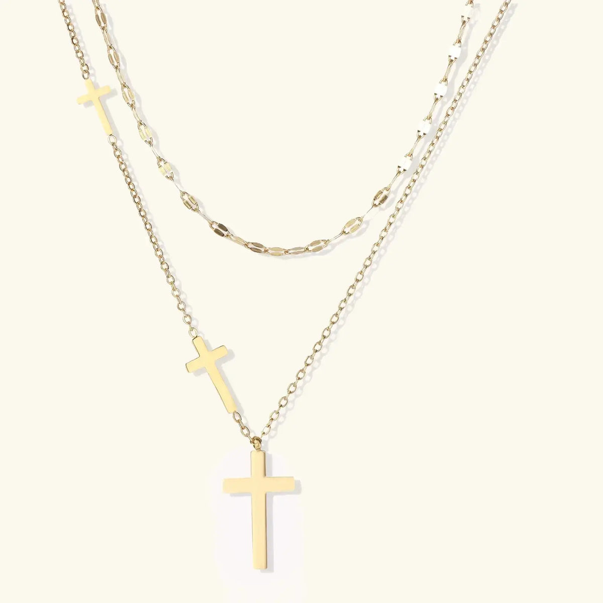 Divine layers cross necklace set detail, Christian faith jewelry
