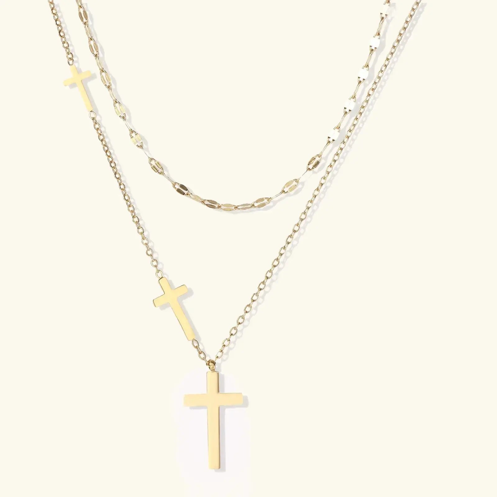 Divine layers cross necklace set detail, Christian faith jewelry