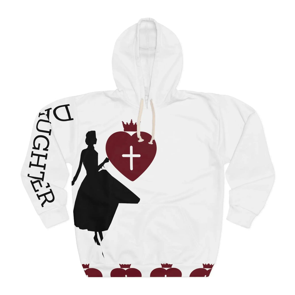 Faith overflow hoodie full print detail, Christian women's clothing