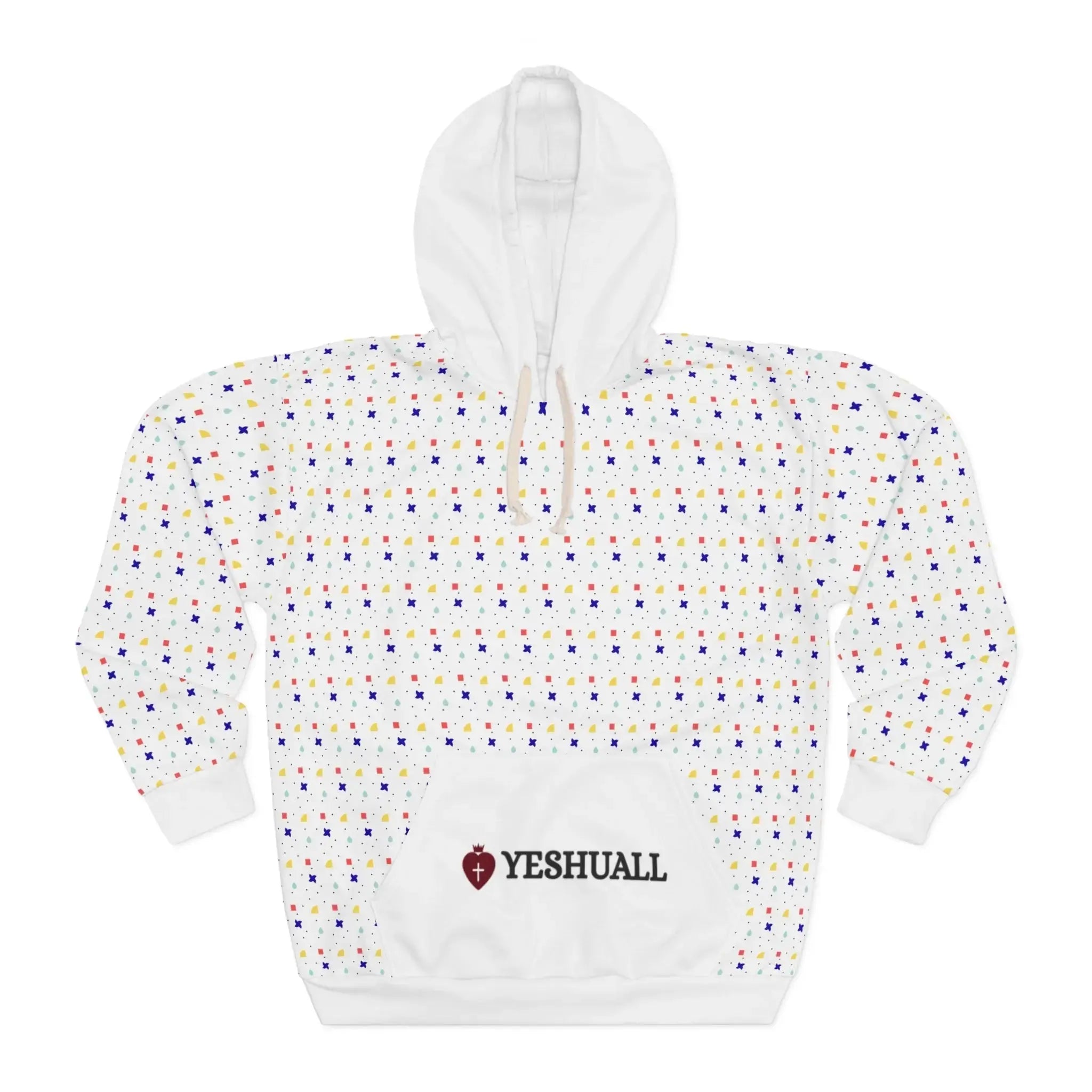 White Christian hoodie full print detail, faith based women's clothing
