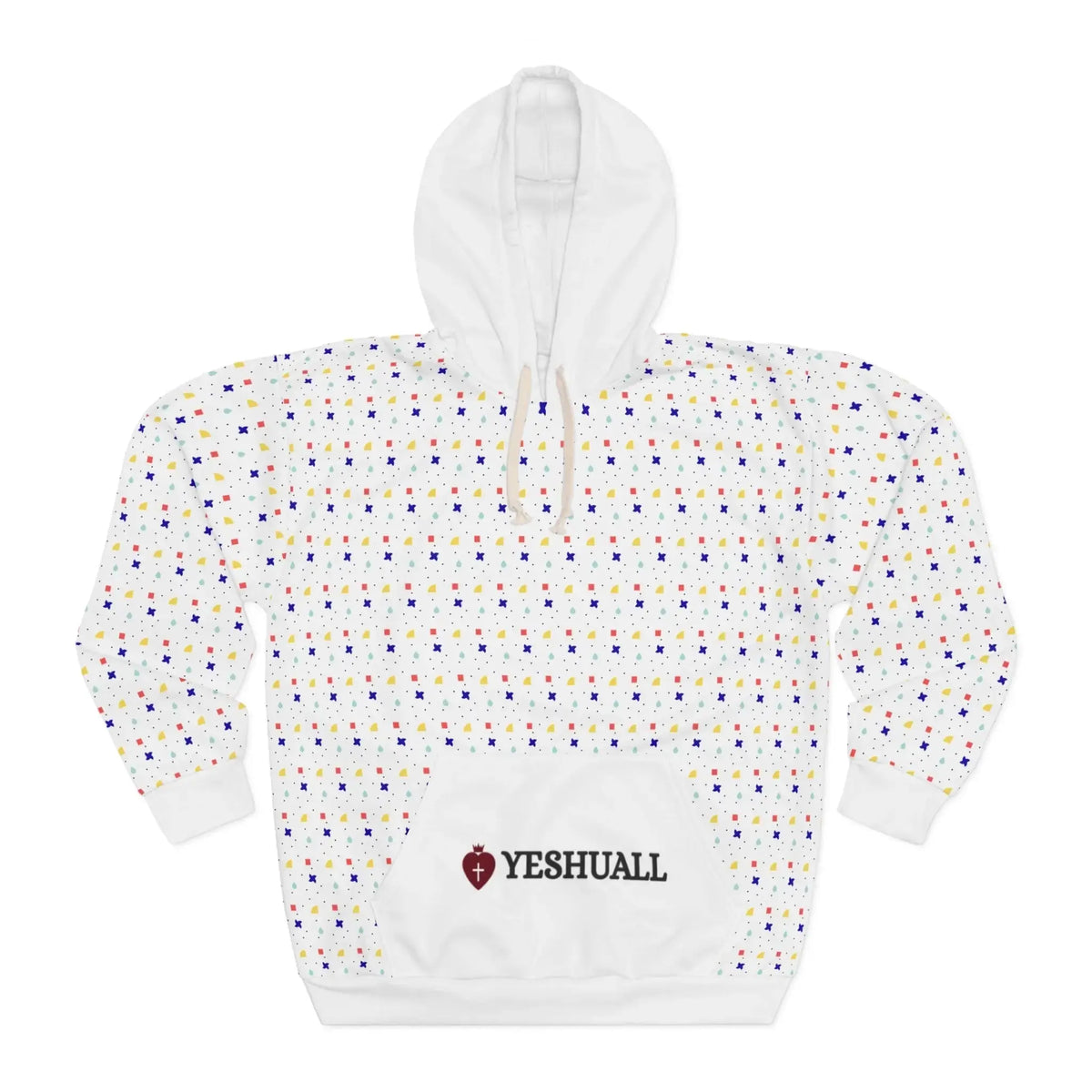 White Christian hoodie full print detail, faith based women's clothing