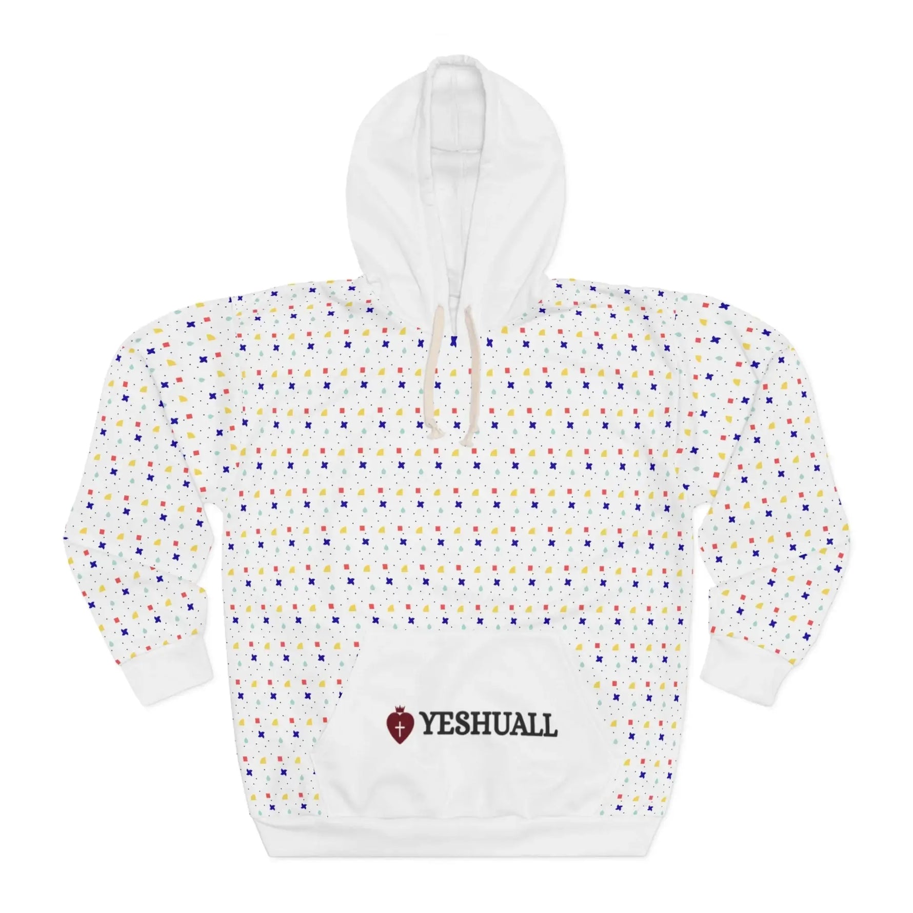 White Christian hoodie full print detail, faith based women's clothing