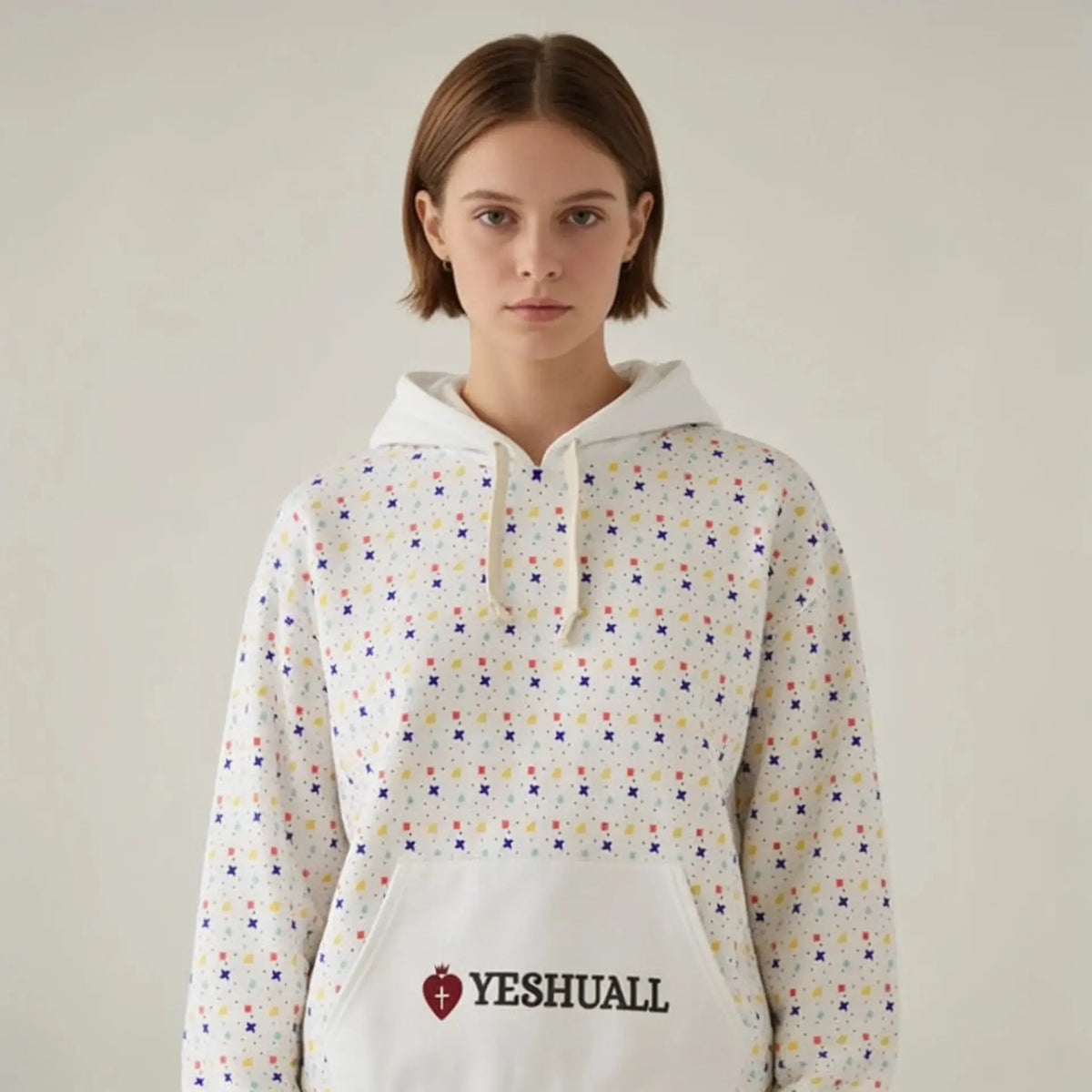 Faith Overflow Hoodie white full print, Christian women's apparel YESHUALL
