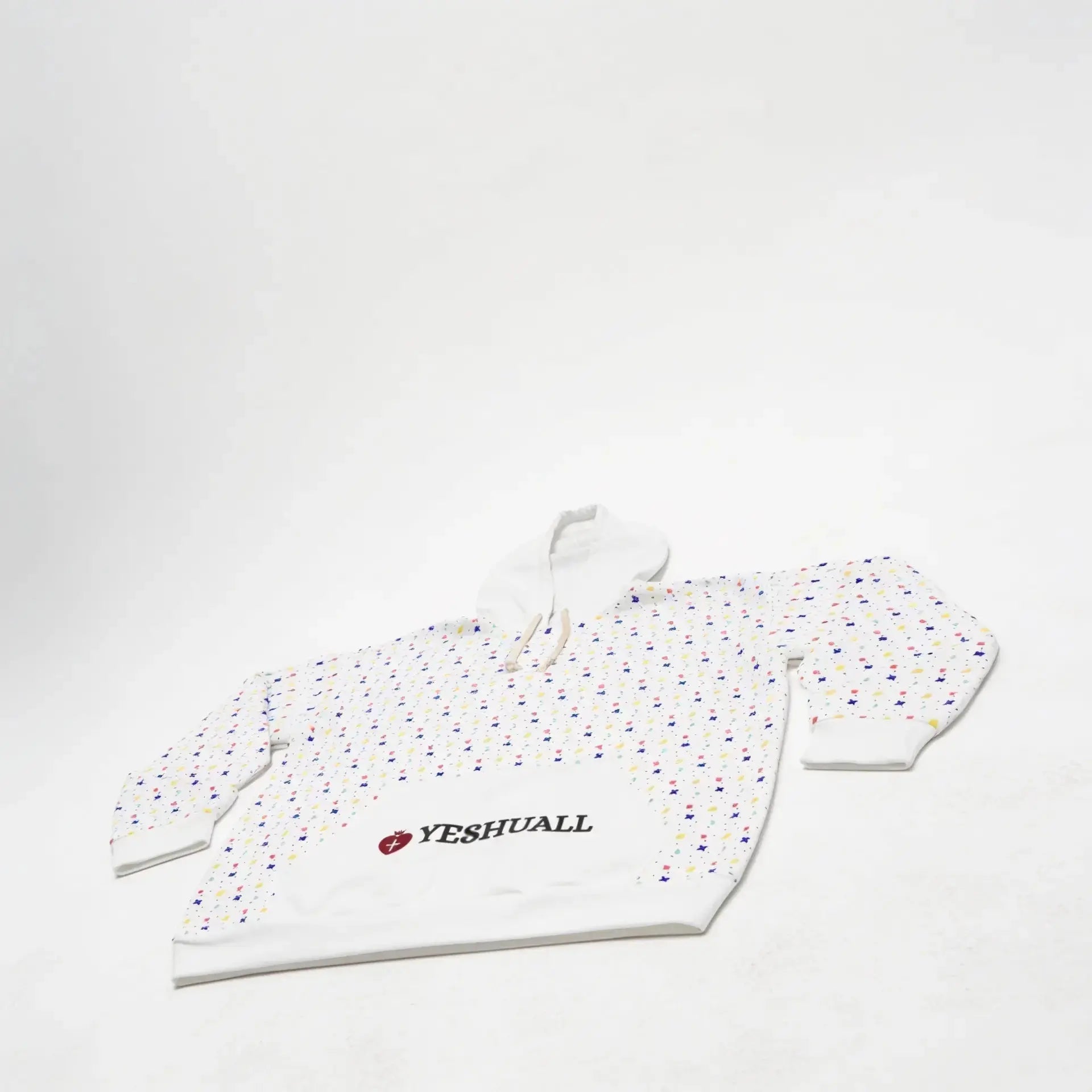 Full print white Christian pullover hoodie back view, YESHUALL faith wear