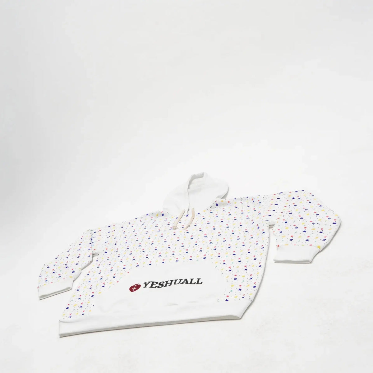 Full print white Christian pullover hoodie back view, YESHUALL faith wear
