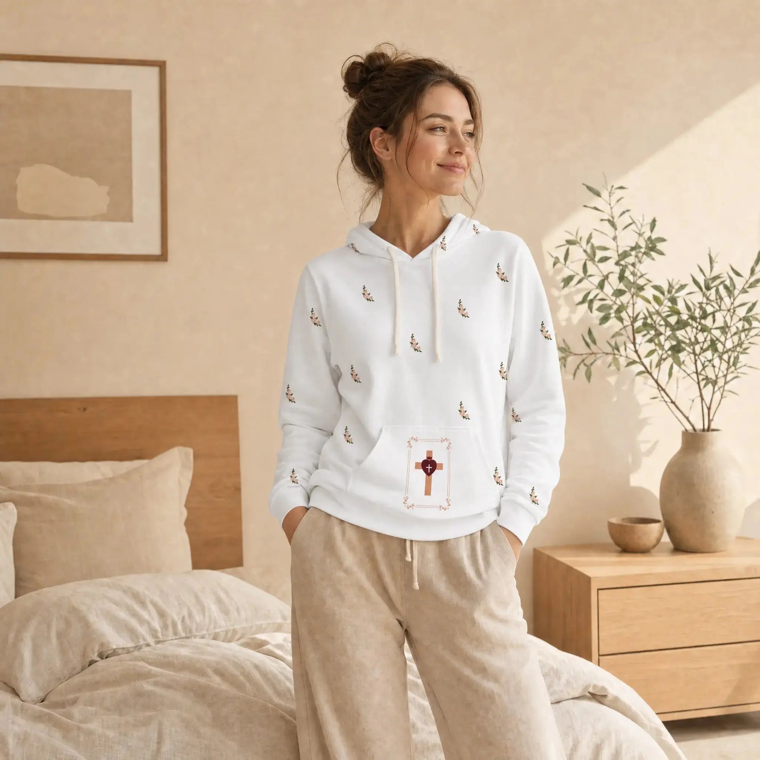 Heart Cross lightweight sweatshirt Christian women, YESHUALL