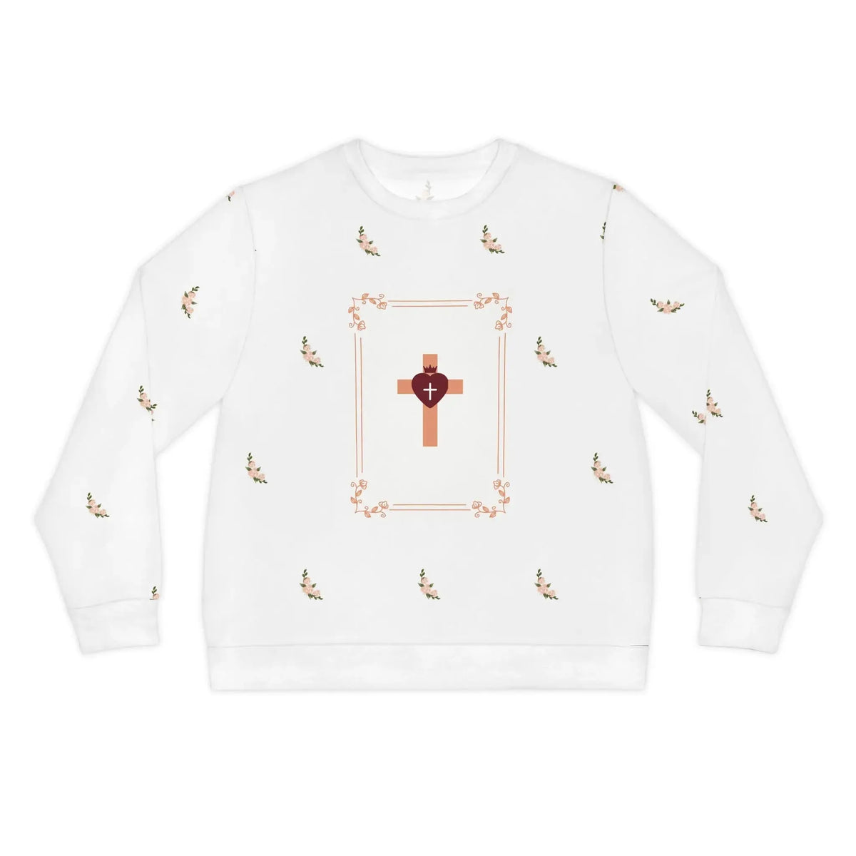 Heart Cross lightweight sweatshirt front detail, Christian faith women