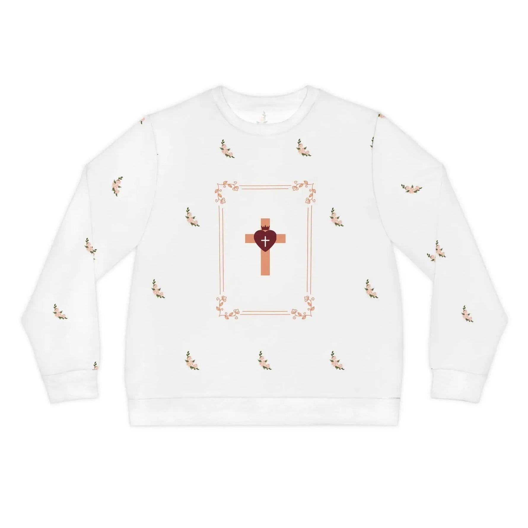Heart Cross lightweight sweatshirt front detail, Christian faith women