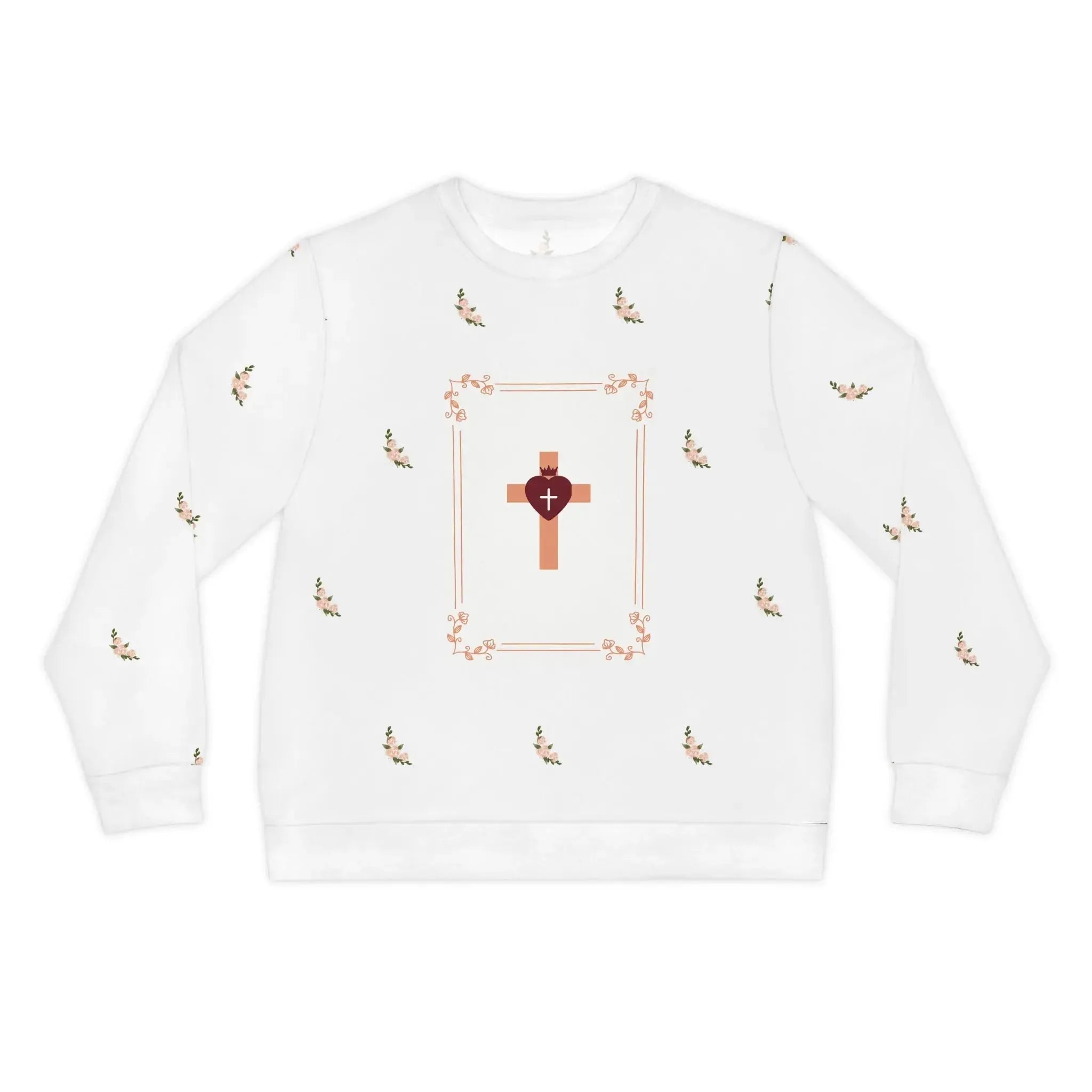 Heart Cross lightweight sweatshirt front detail, Christian faith women