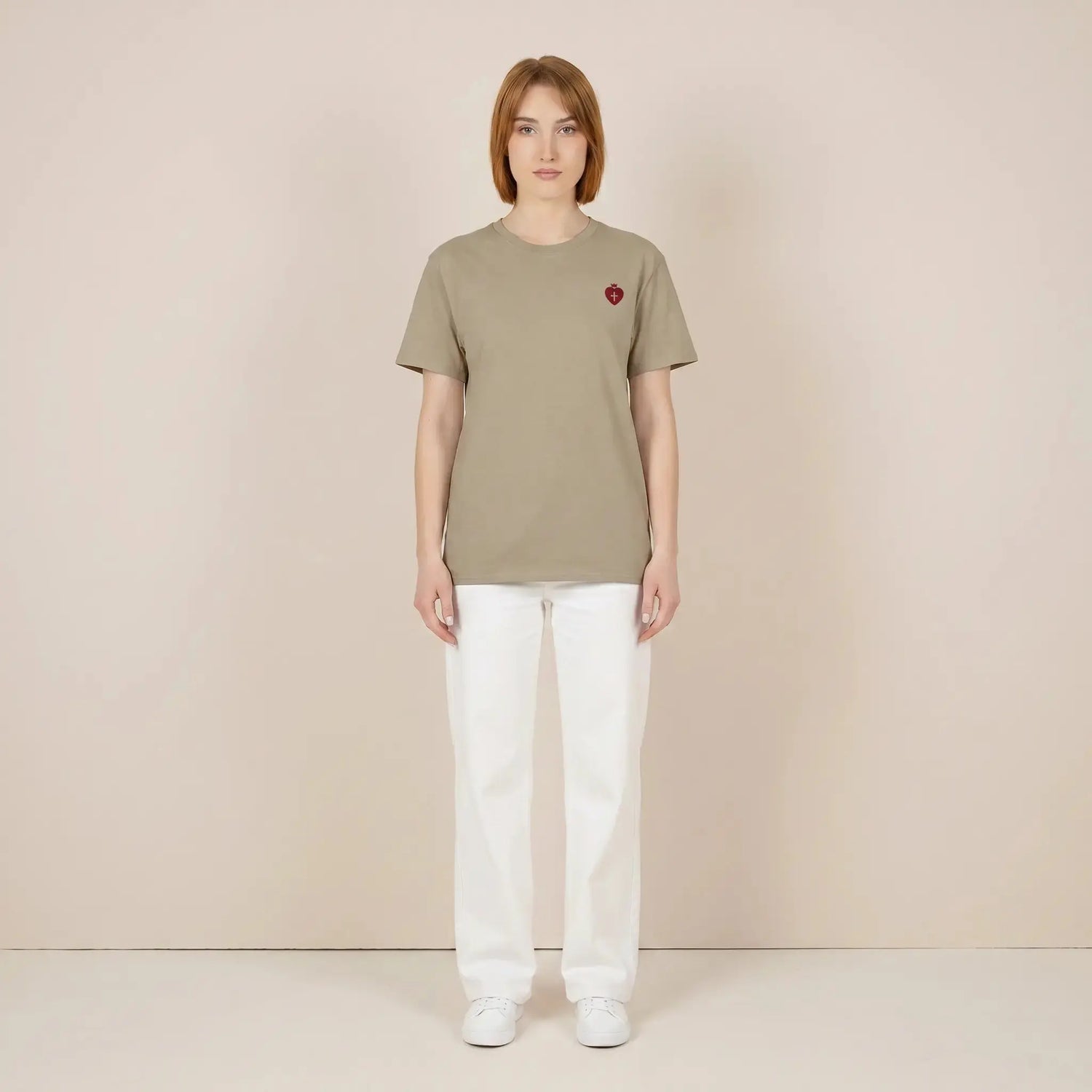 "Heart Cross" Christian Women's T-Shirt Sand - YESHUALL