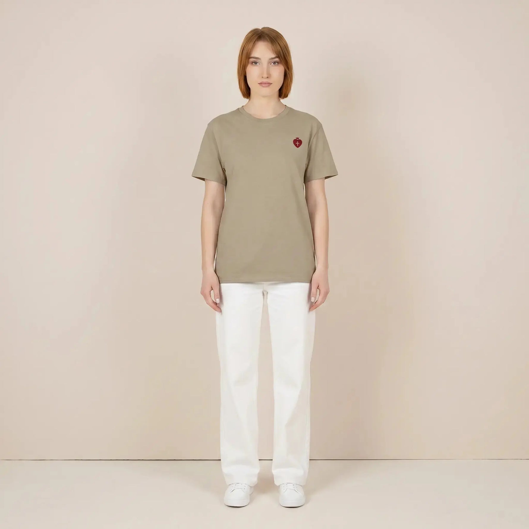 "Heart Cross" Christian Women's T-Shirt Sand - YESHUALL