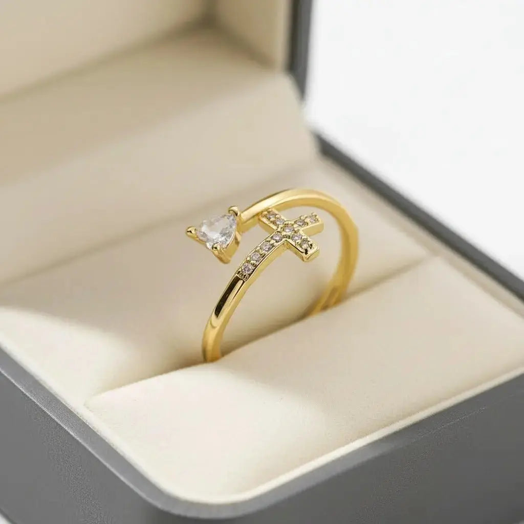 Heart-shaped cross open ring - YESHUALL