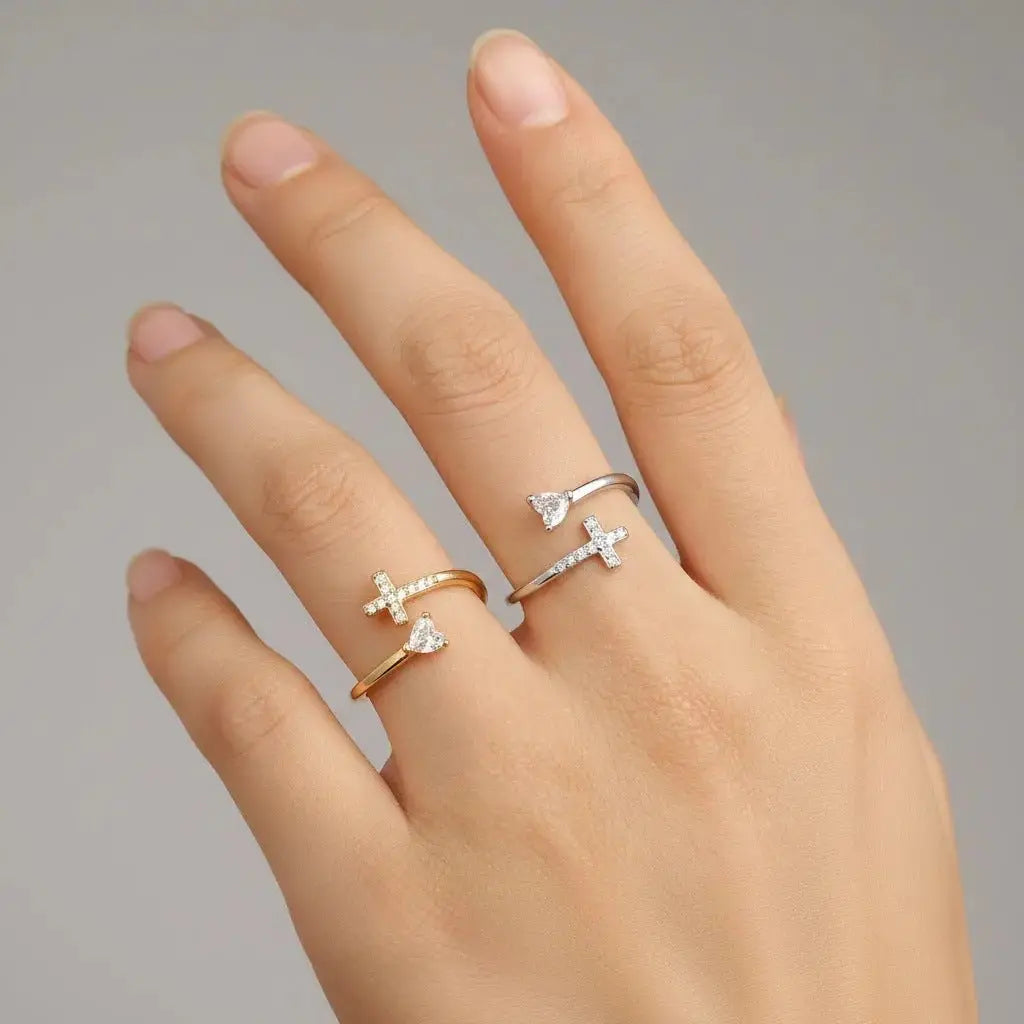 Heart-shaped cross open ring - YESHUALL