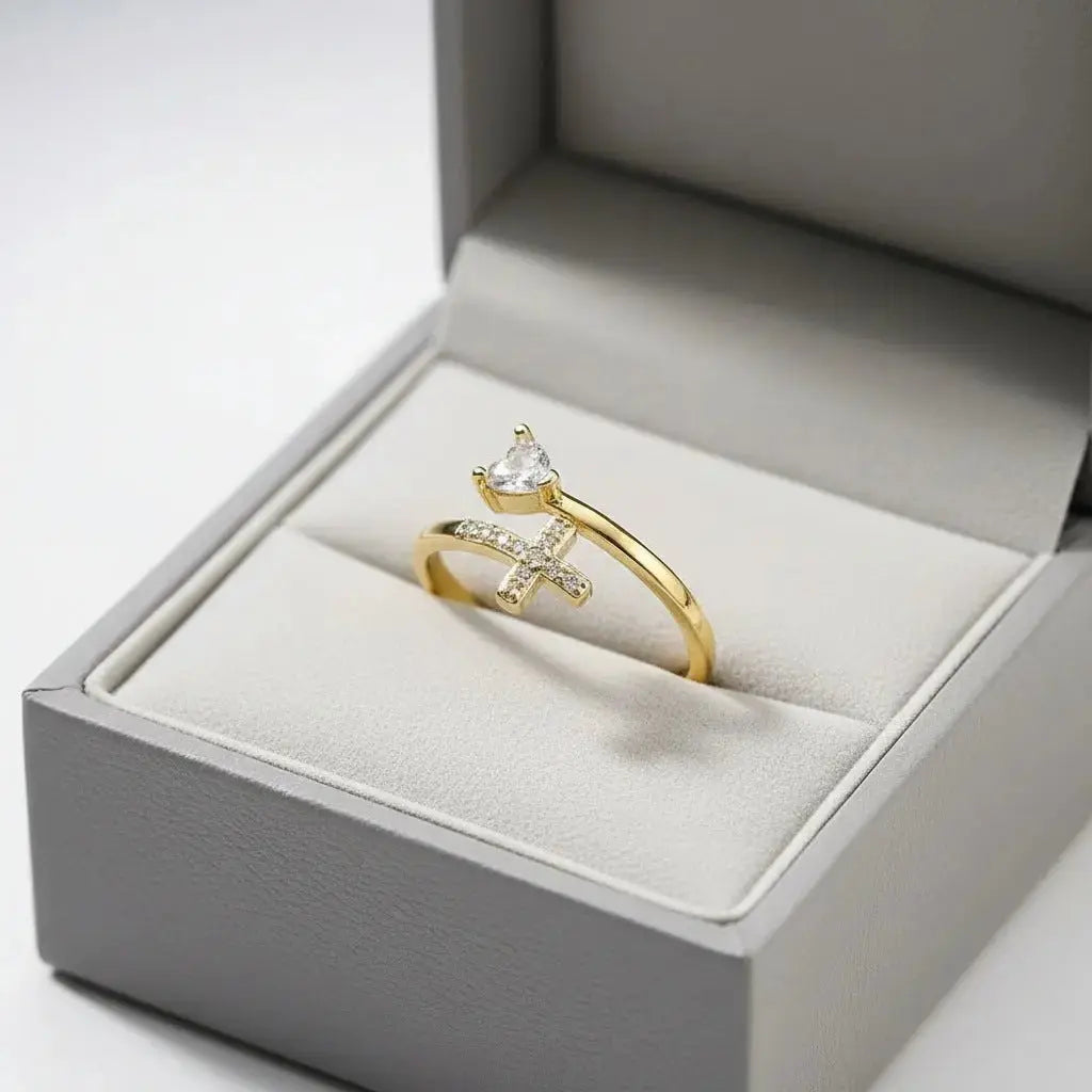 Heart-shaped cross open ring - YESHUALL